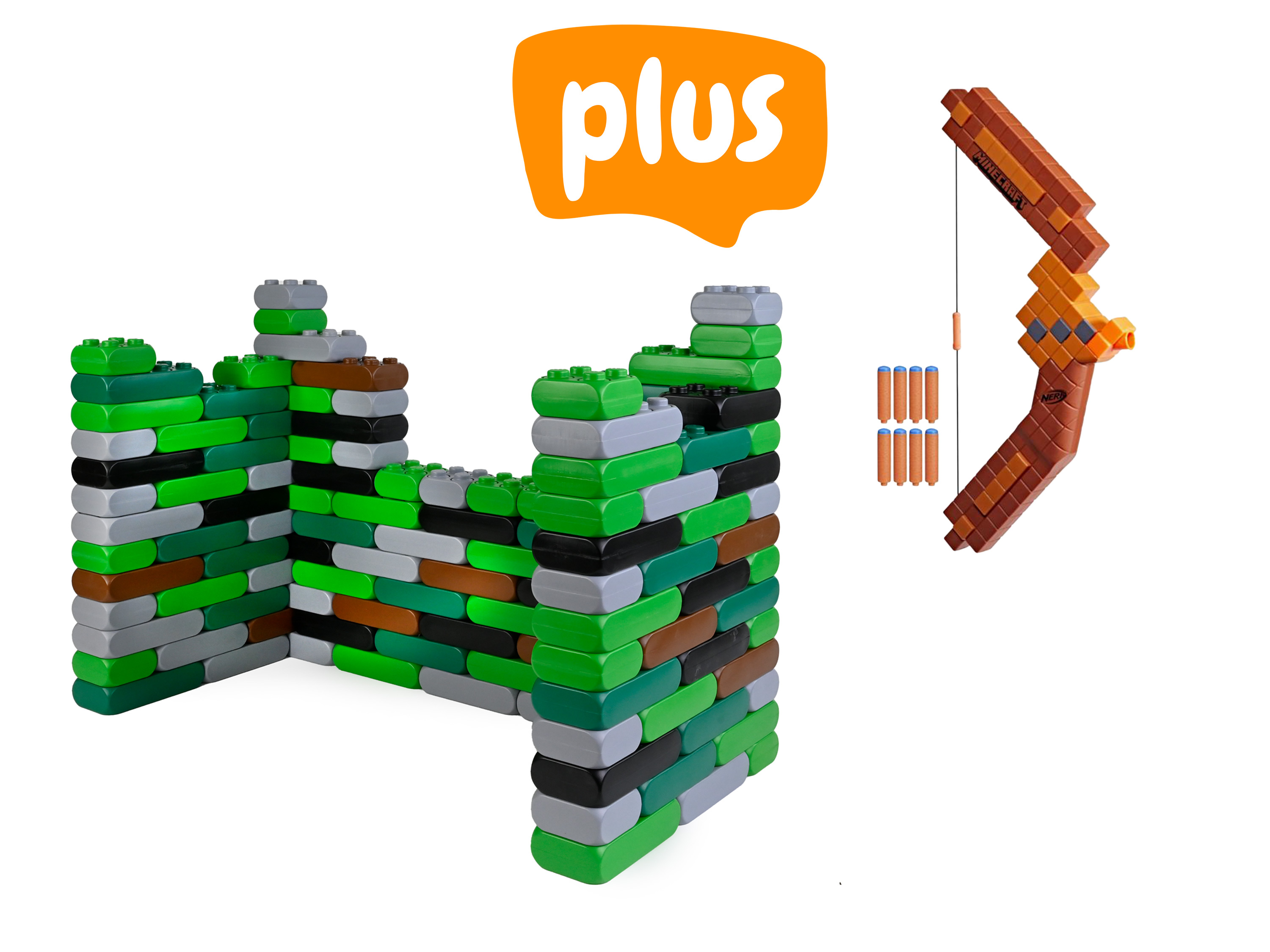 XXL Spielbaustein Camouflage Ritterburg + Nerf Minecraft Bogen