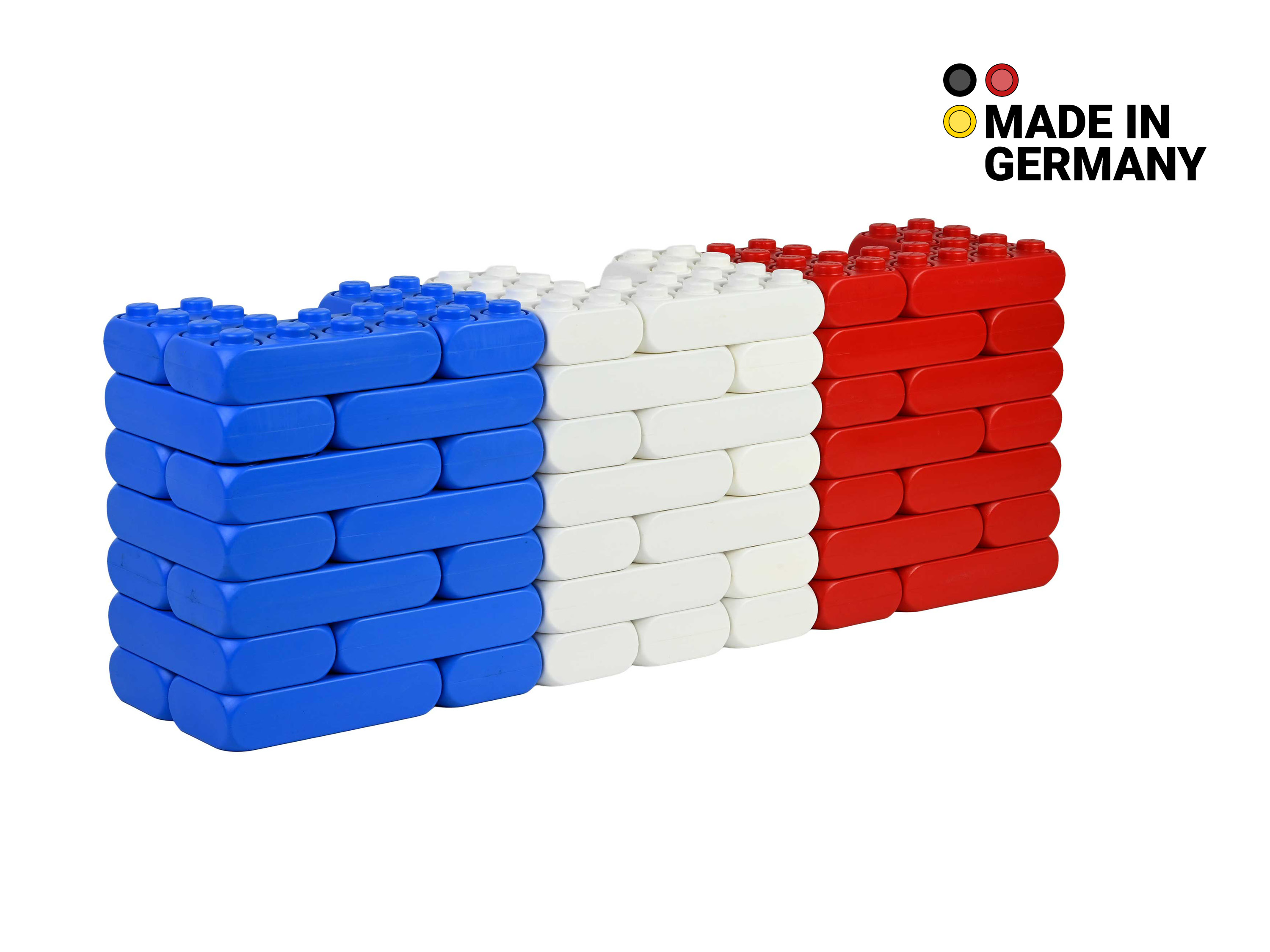 XXL-Spielbausteine Frankreich Flagge Schrägansicht mit Logo