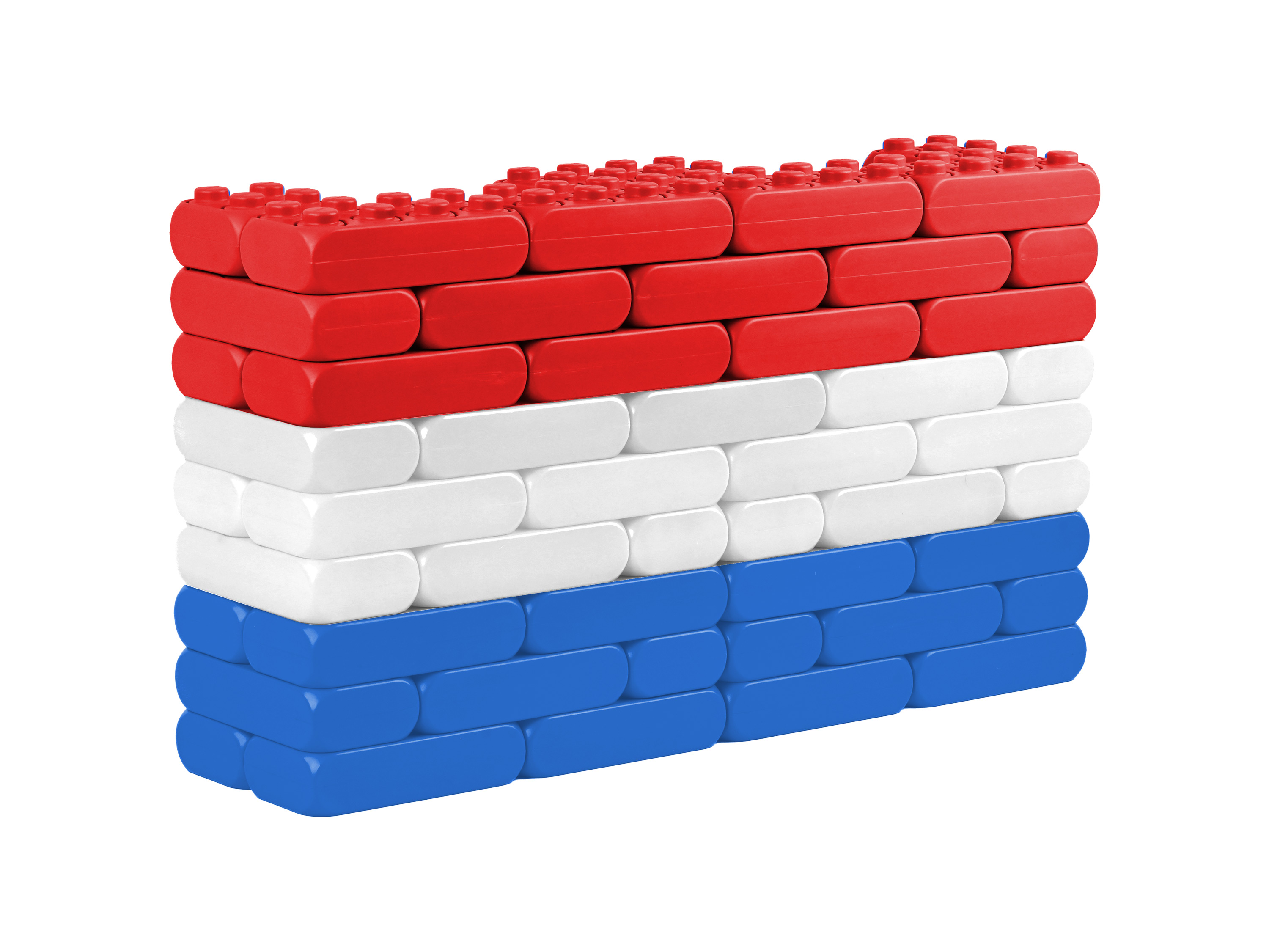XXL-Spielbausteine als Flagge Niederlande in Rot, Weiß, Blau Schrägansicht