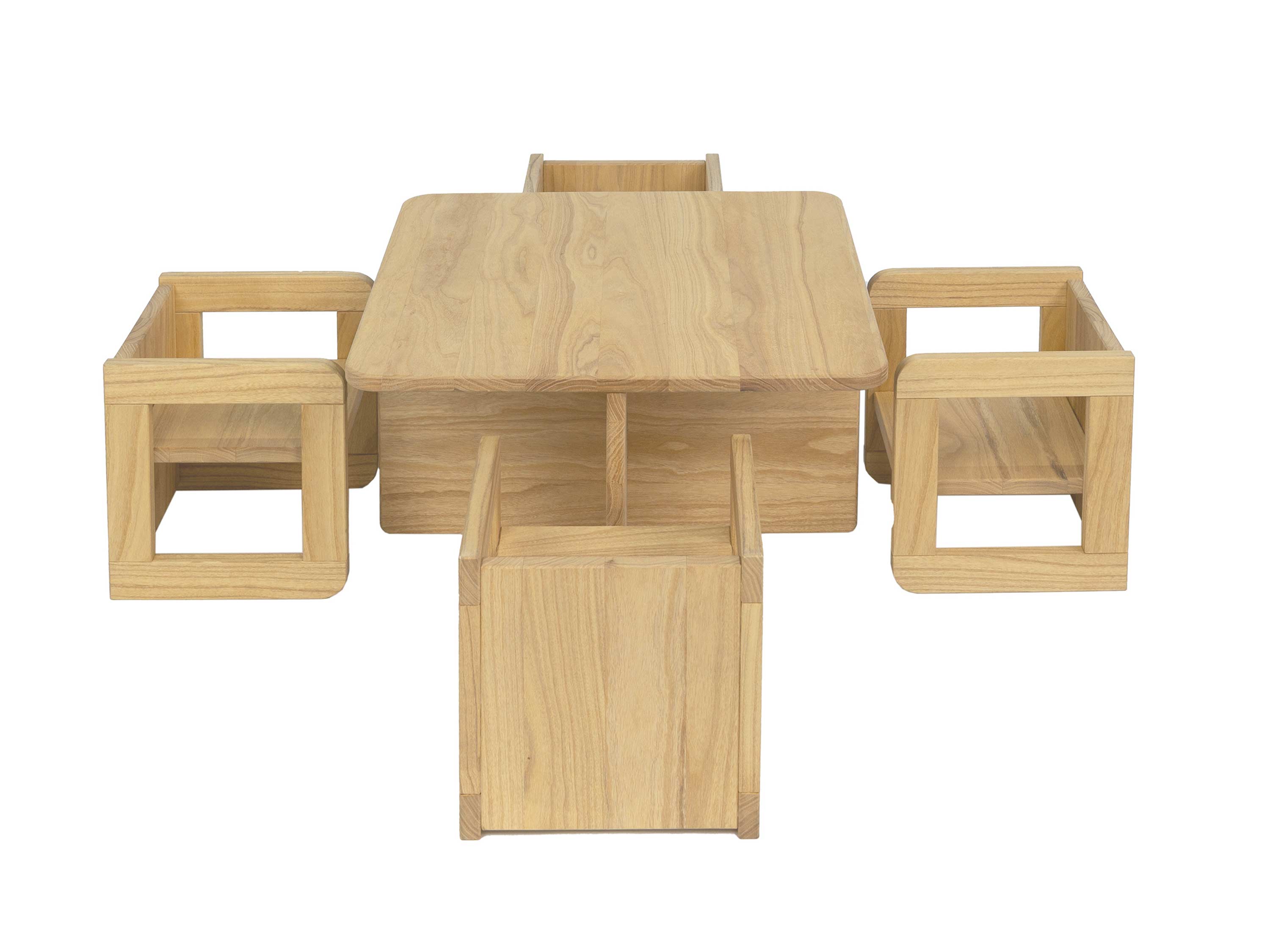 Kindersitzgruppe aus Kiriholz, vier Stühle und ein Tisch