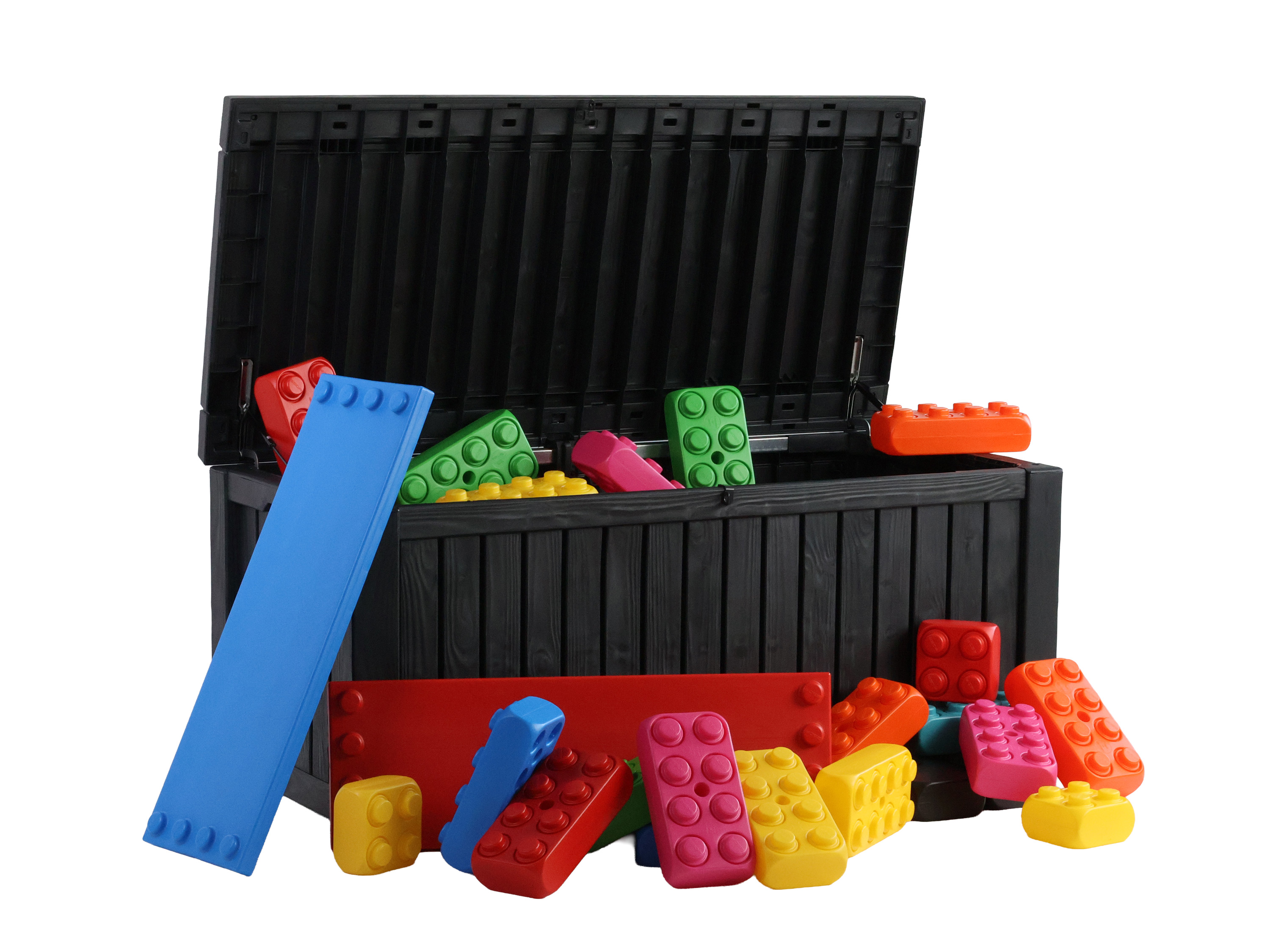 Aufbewahrungsbox Rockwood Aufbewahrungsbox für XXL-Bausteine und Gartenauflagen Box gefüllt mit Spielbausteinen