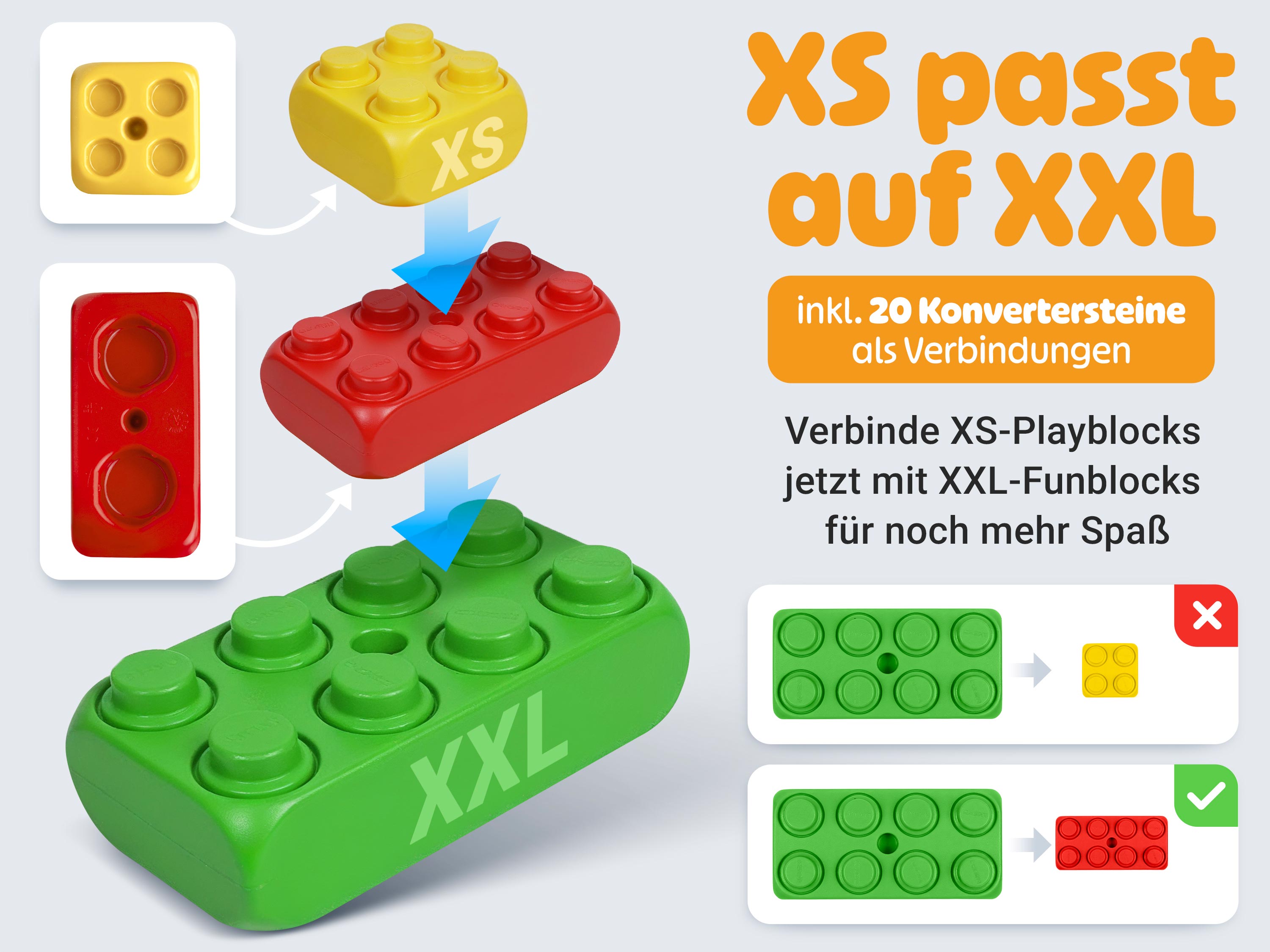 Erklärung XS passt auf XXL Spielbaustein