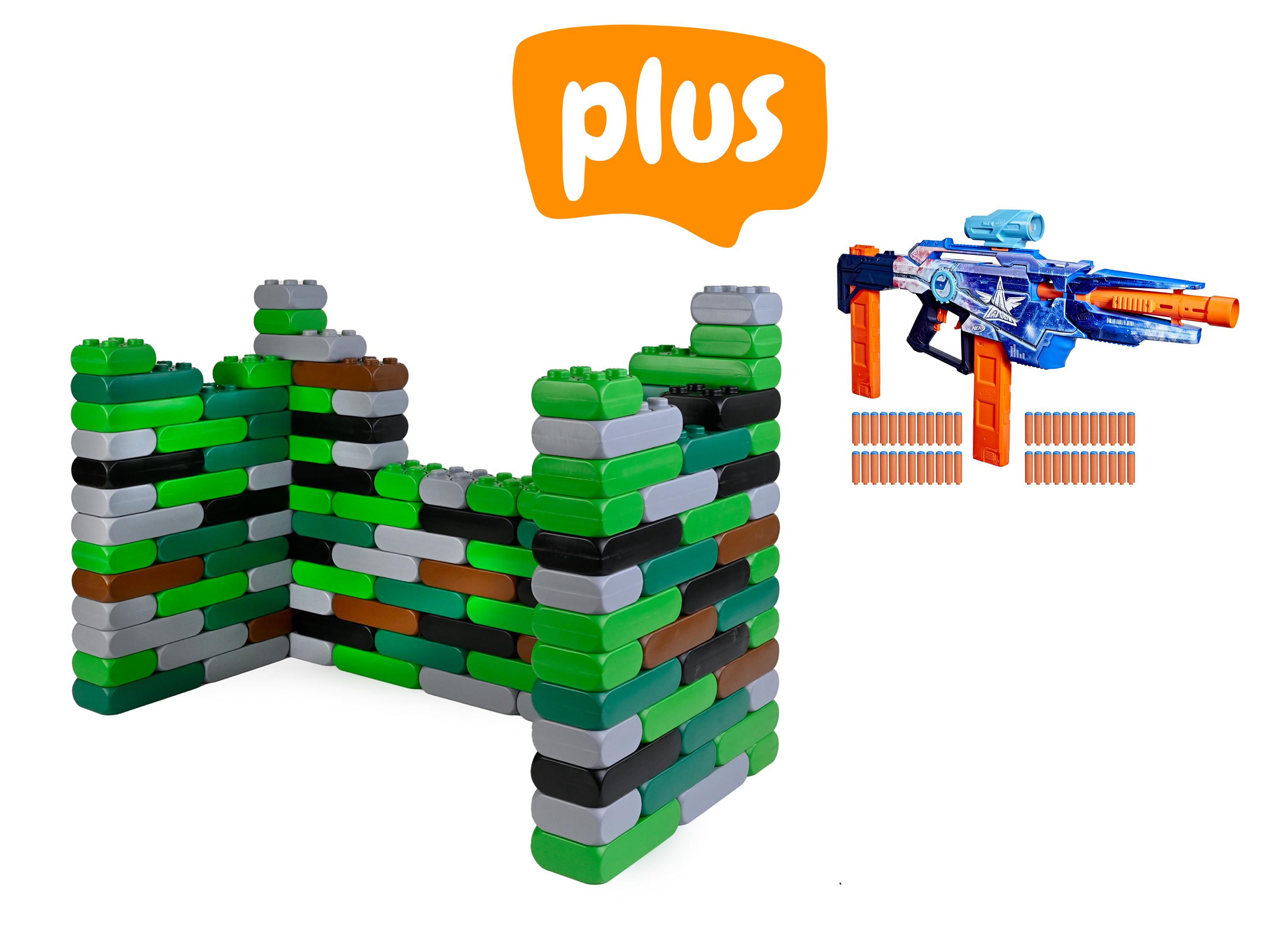 XXL Spielbaustein Camouflage Ritterburg + Nerf Waffe Loadout Galactic Commander Blaster