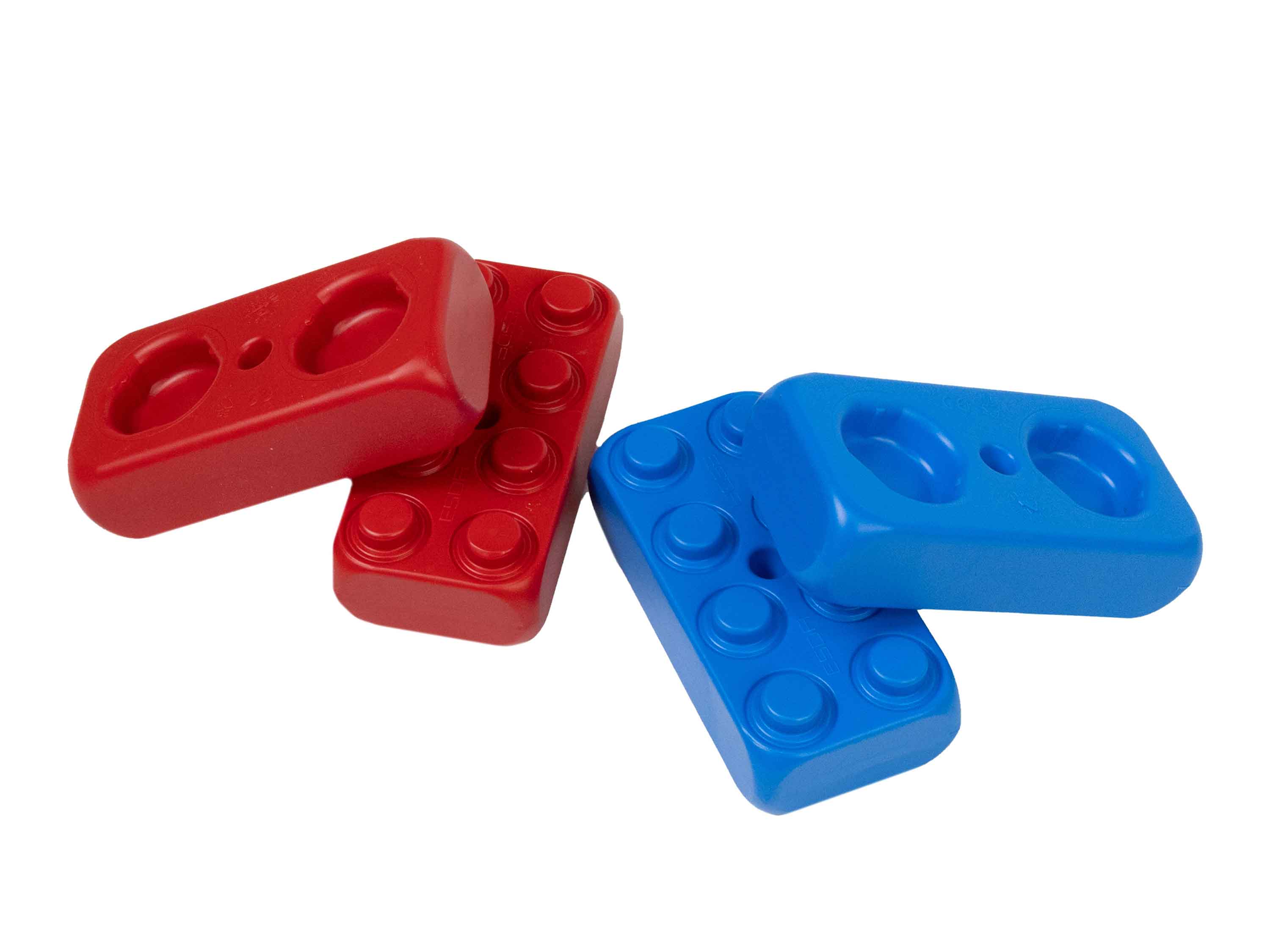 Spielbausteine von oben und unten in blau und rot