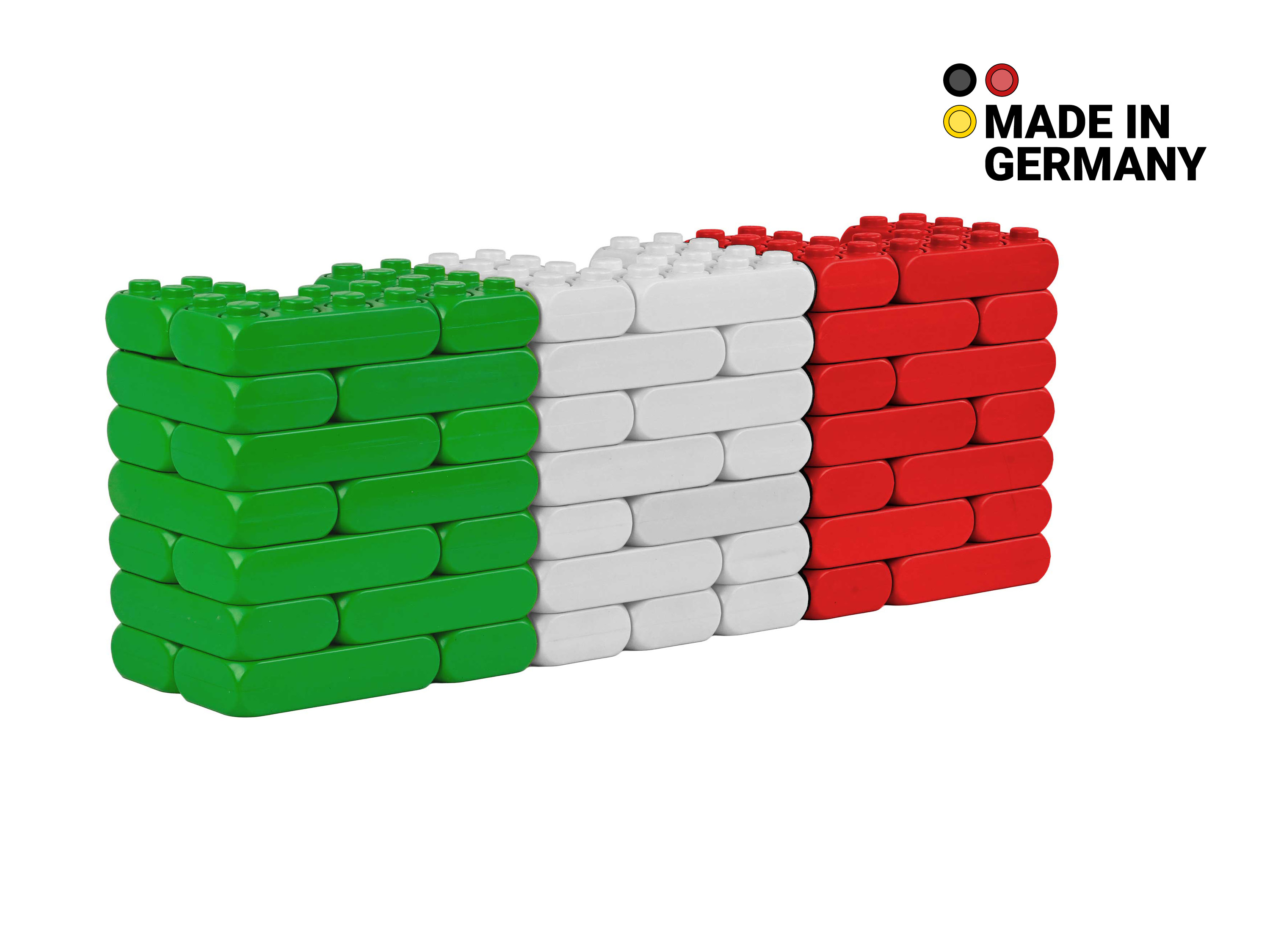 XXL-Spielbausteine Italien Flagge Schrägansicht mit Logo