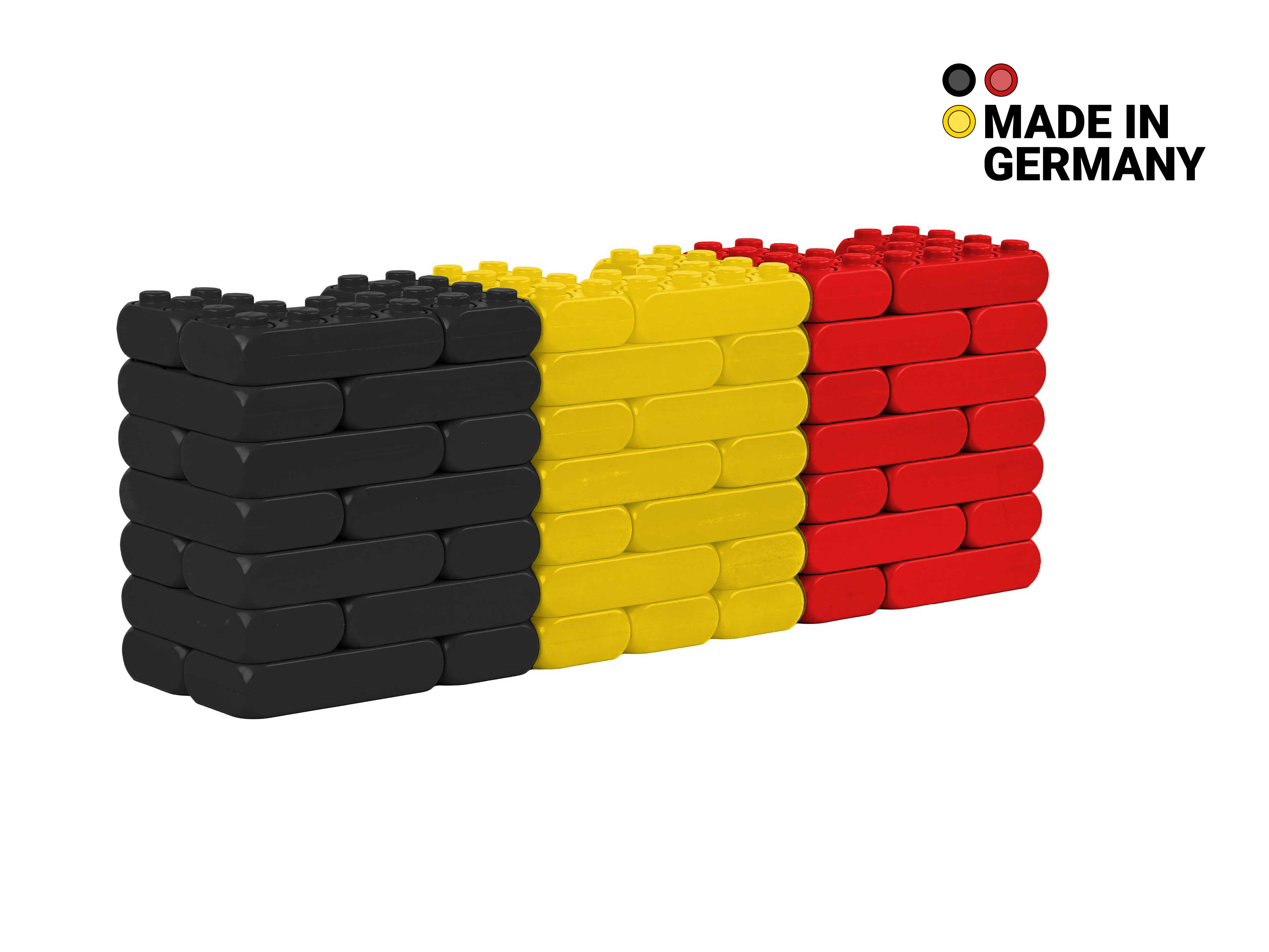 XXL-Spielbausteine Belgien Flagge Schrägansicht mit Made in Germany Logo