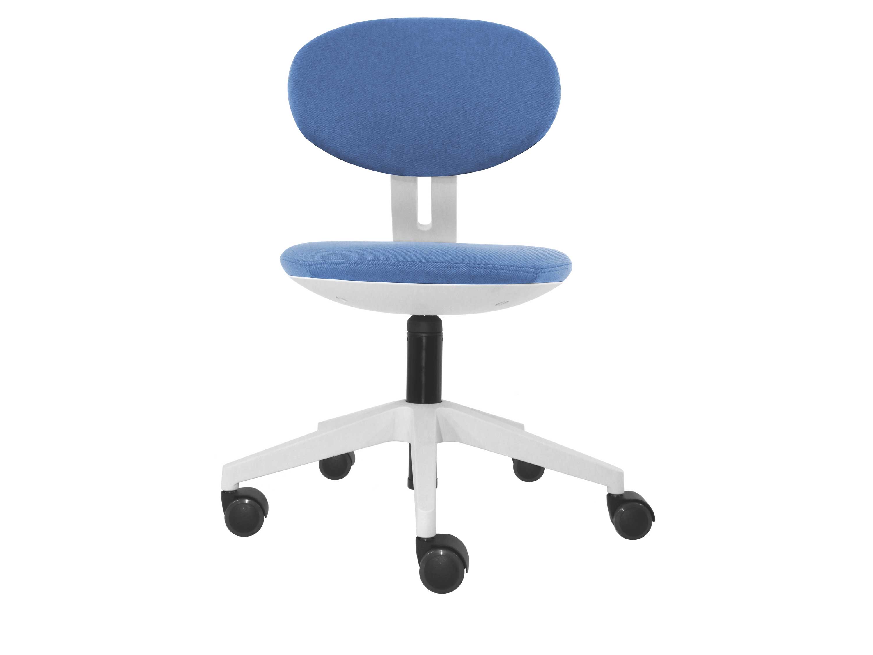 Kinderstuhl mit blauem Stoff Frontansicht