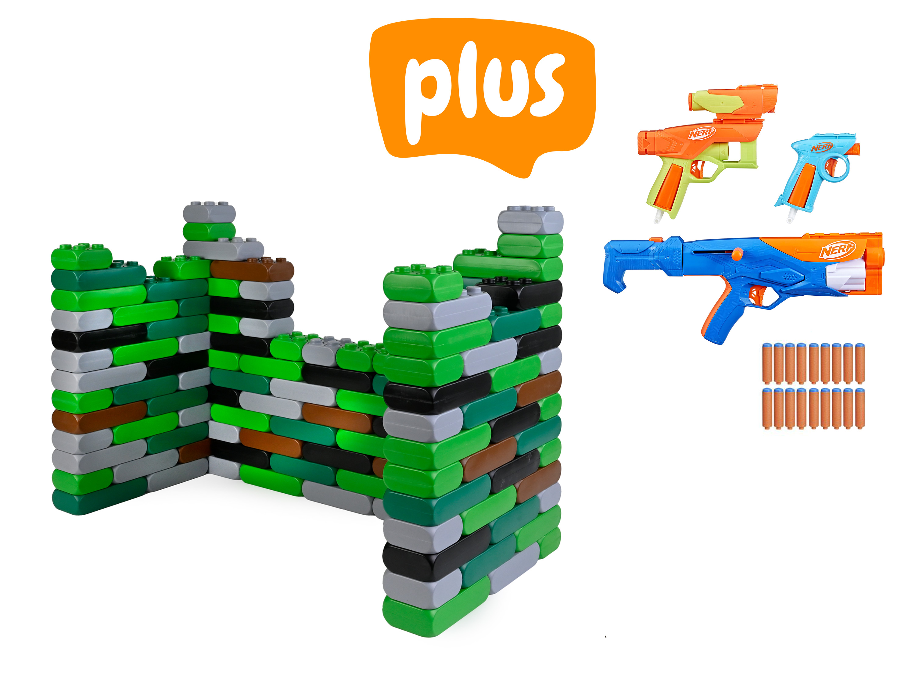 XXL Spielbaustein Camouflage Ritterburg + Nerf Waffe Gear Up